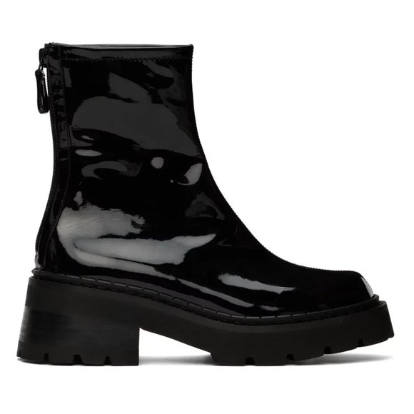 $700 BY FAR ALISTER PATENT LEATHER COMBAT BOOTIE BLACK ZIP 37 (PB1)
